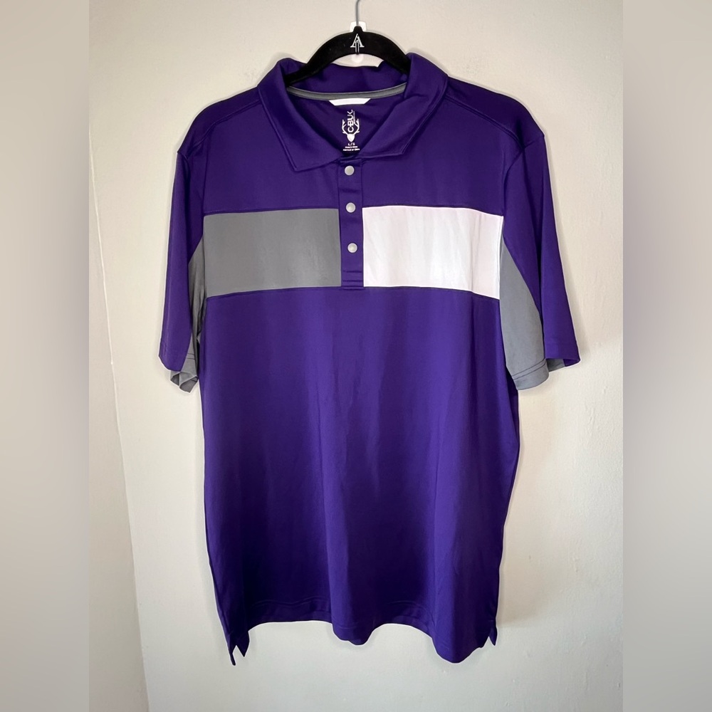 CBUK by Cutter & Buck Men's Logan Polo Golf Shirt Purple Gray White Size Large